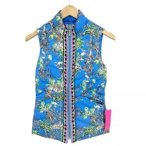 New LILLY PULITZER Vest Deanne Reversible Down Tiger Queen Blue